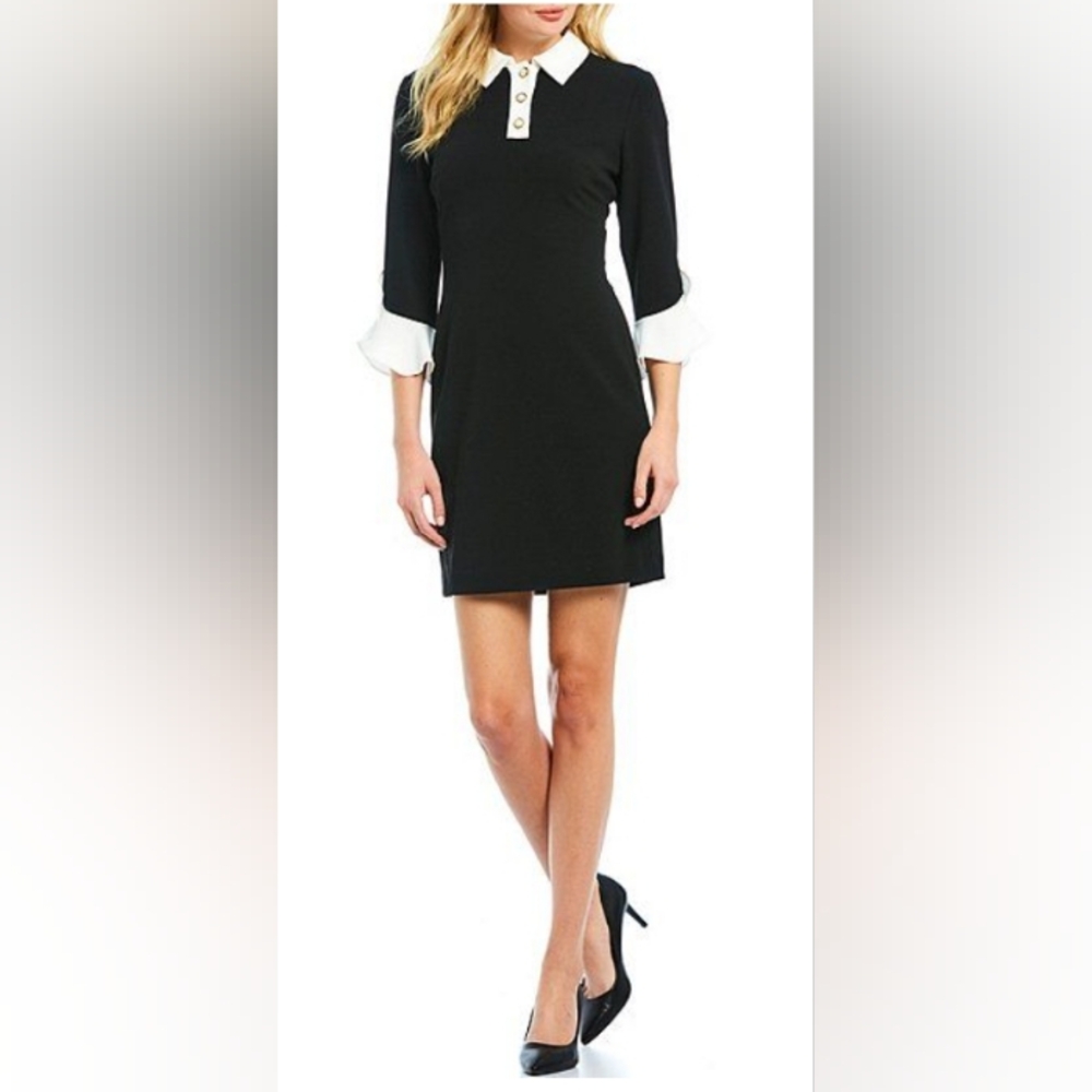 Karl Lagerfeld Black and White Sheath Dress with Peter Pan Collar